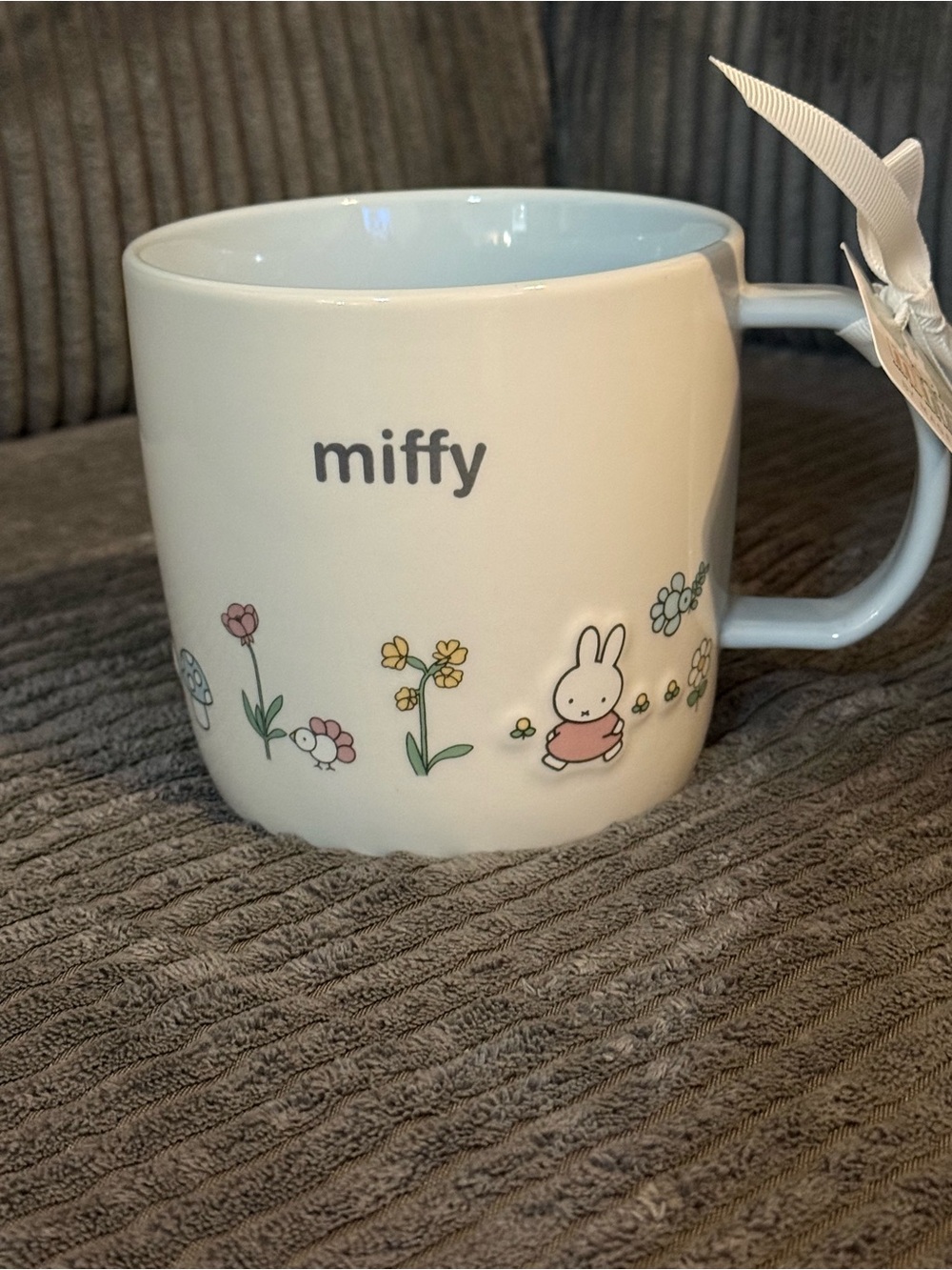 miffy Pastel Floral Bunny Ceramic Mug - White with Blue, Pink & Yellow Accents